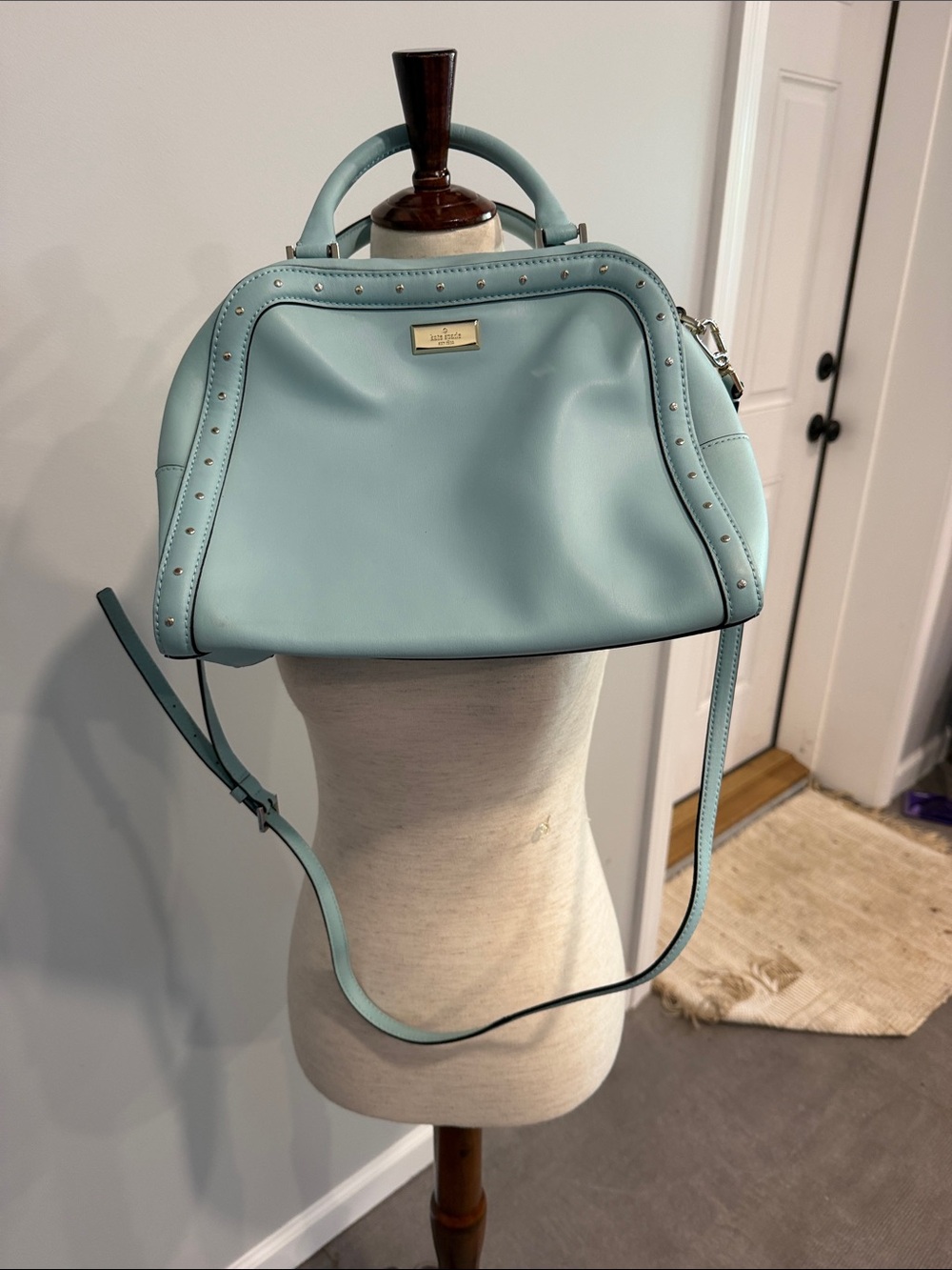 Kate Spade Light Blue Leather Satchel with Stud Trim